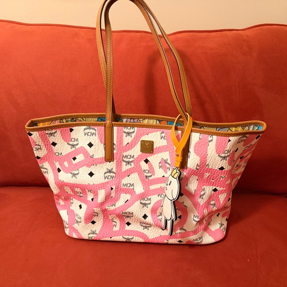 MCM Pink and White Tote Bag